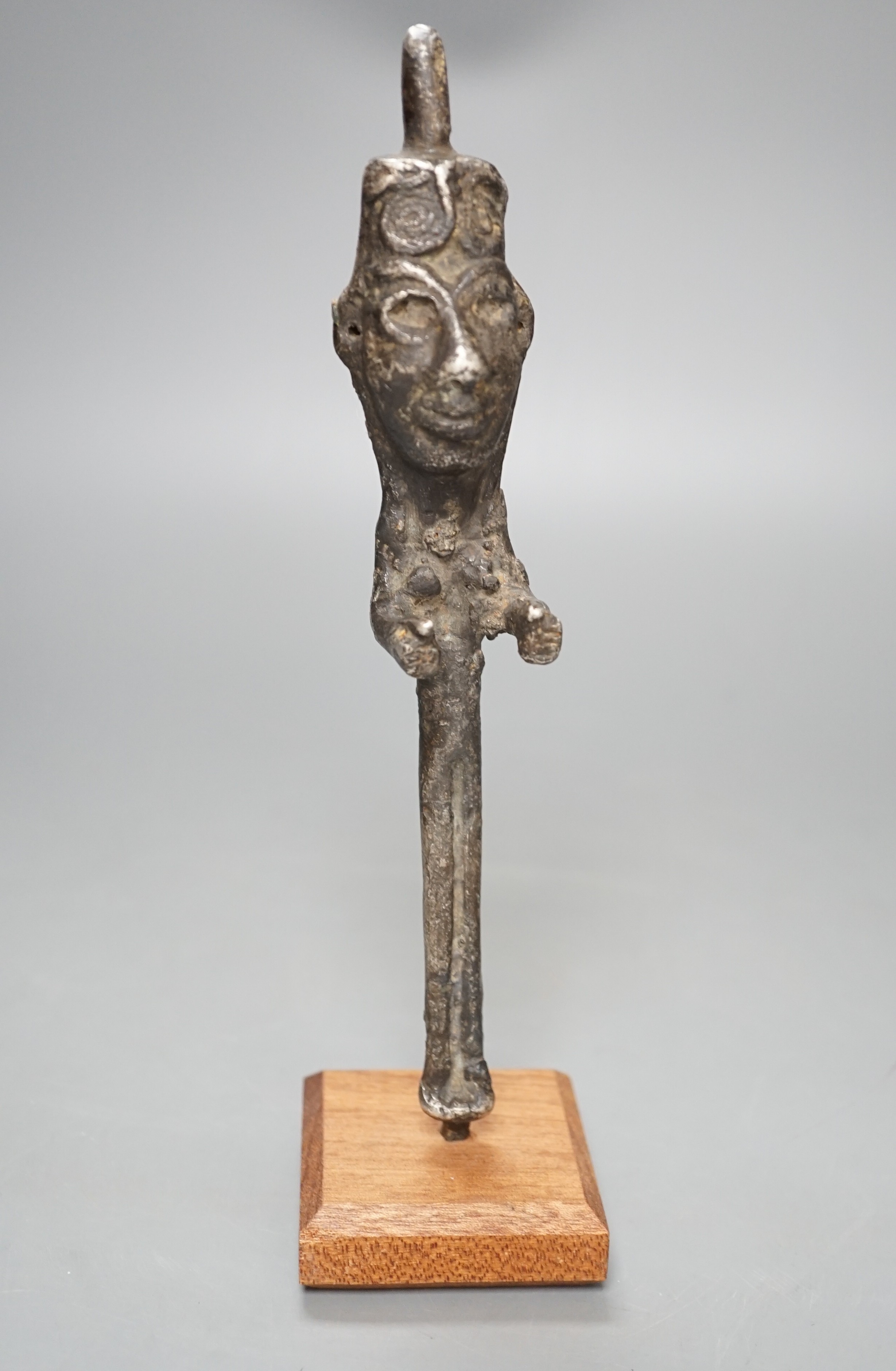 A Yoruba Edan Ogboni figural staff, Nigeria 24cm tall including stand